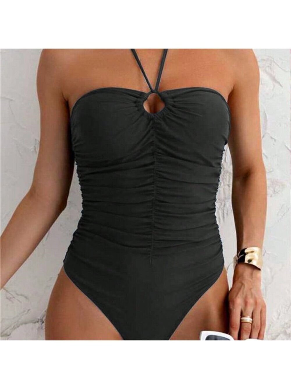 Black Elegant Women's Front Tie Bandeau Swimsuit